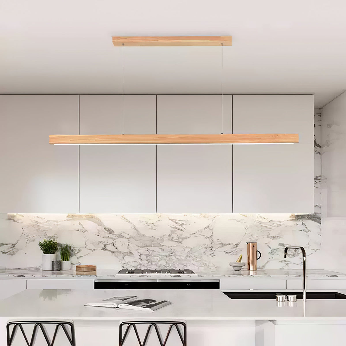 Rinalina lineær minimalistisk pendellampe i træ