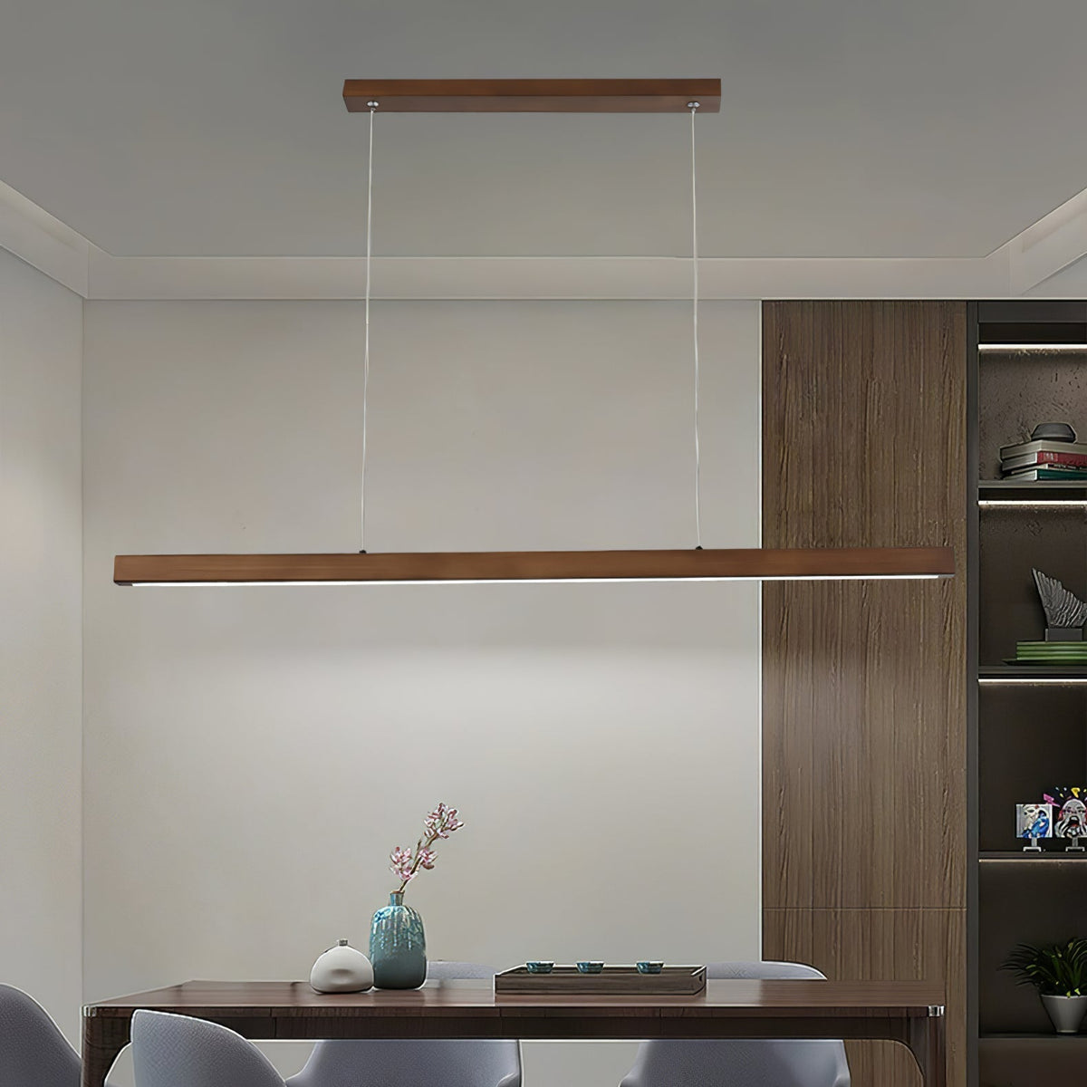 Rinalina lineær minimalistisk pendellampe i træ