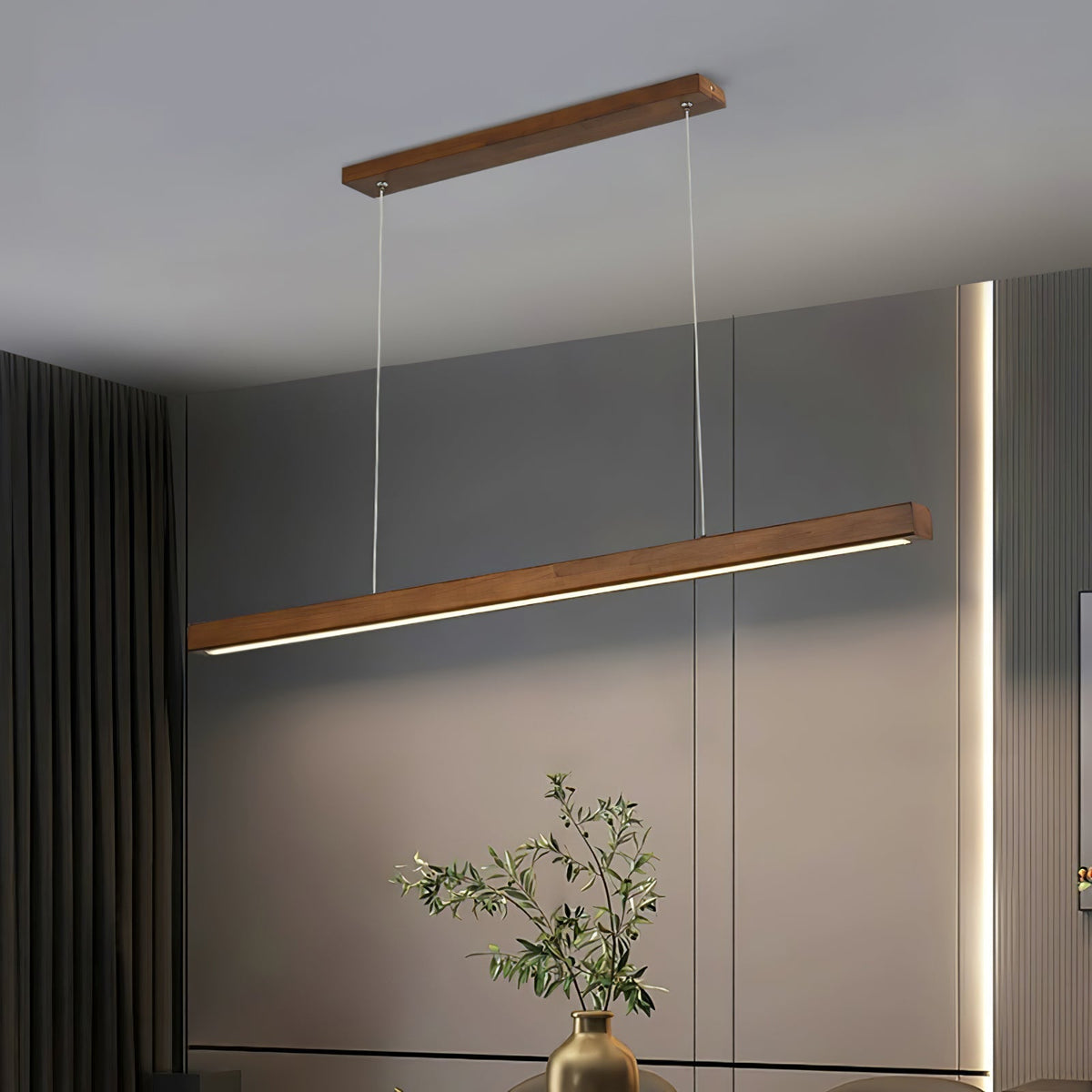 Rinalina lineær minimalistisk pendellampe i træ