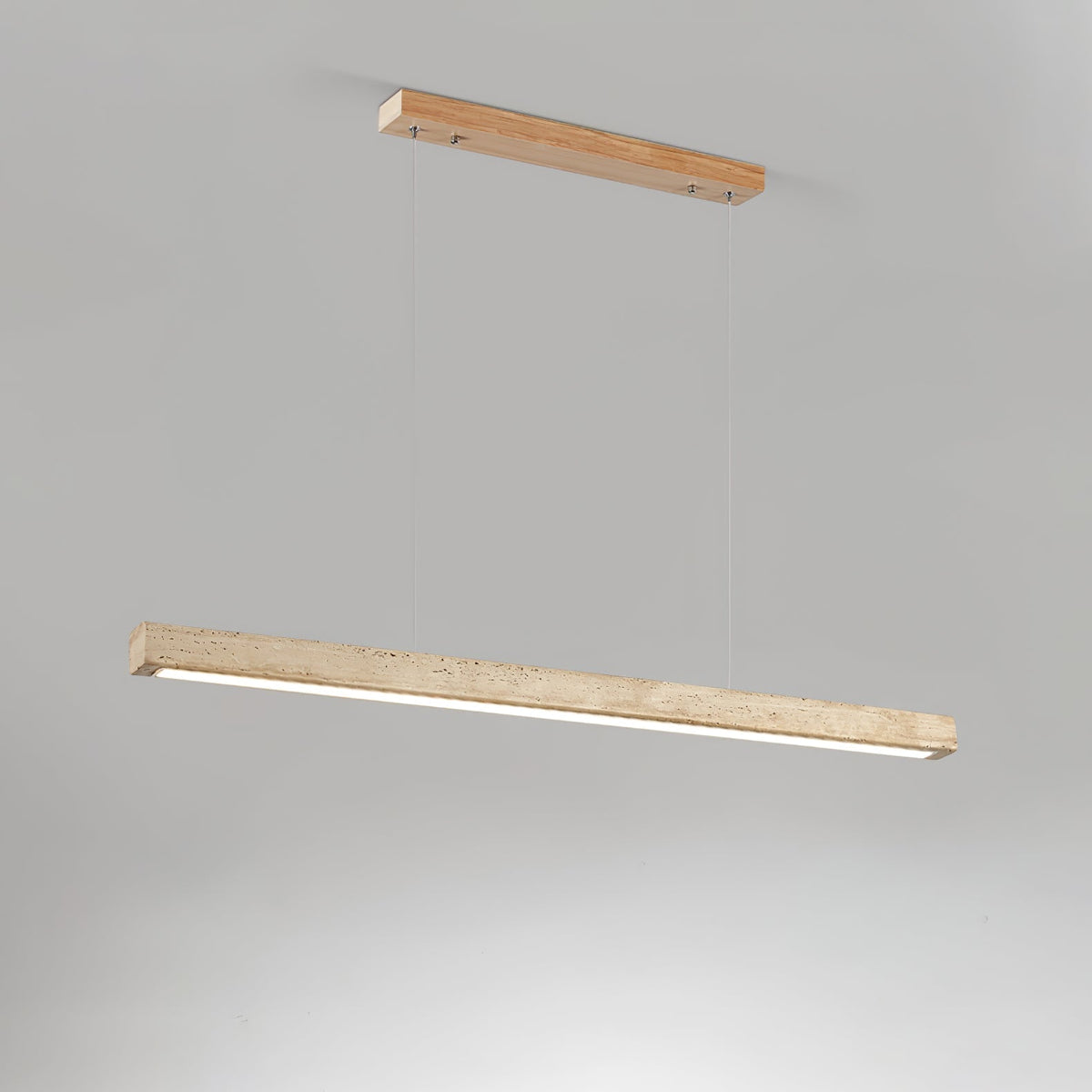 Candeeiro suspenso linear minimalista Lyven em travertino