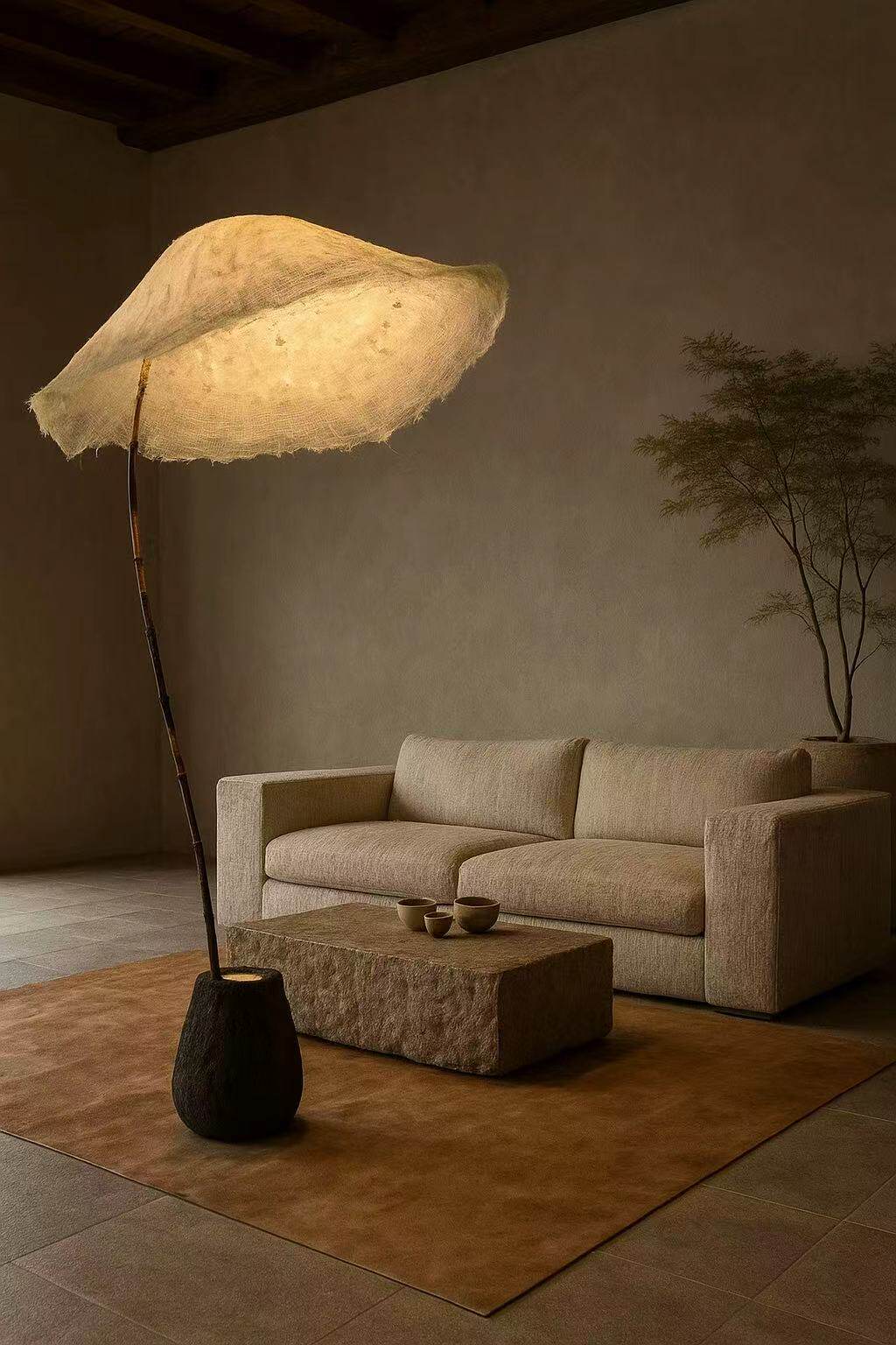 Verdelia-gulvlampe med linnedskærm