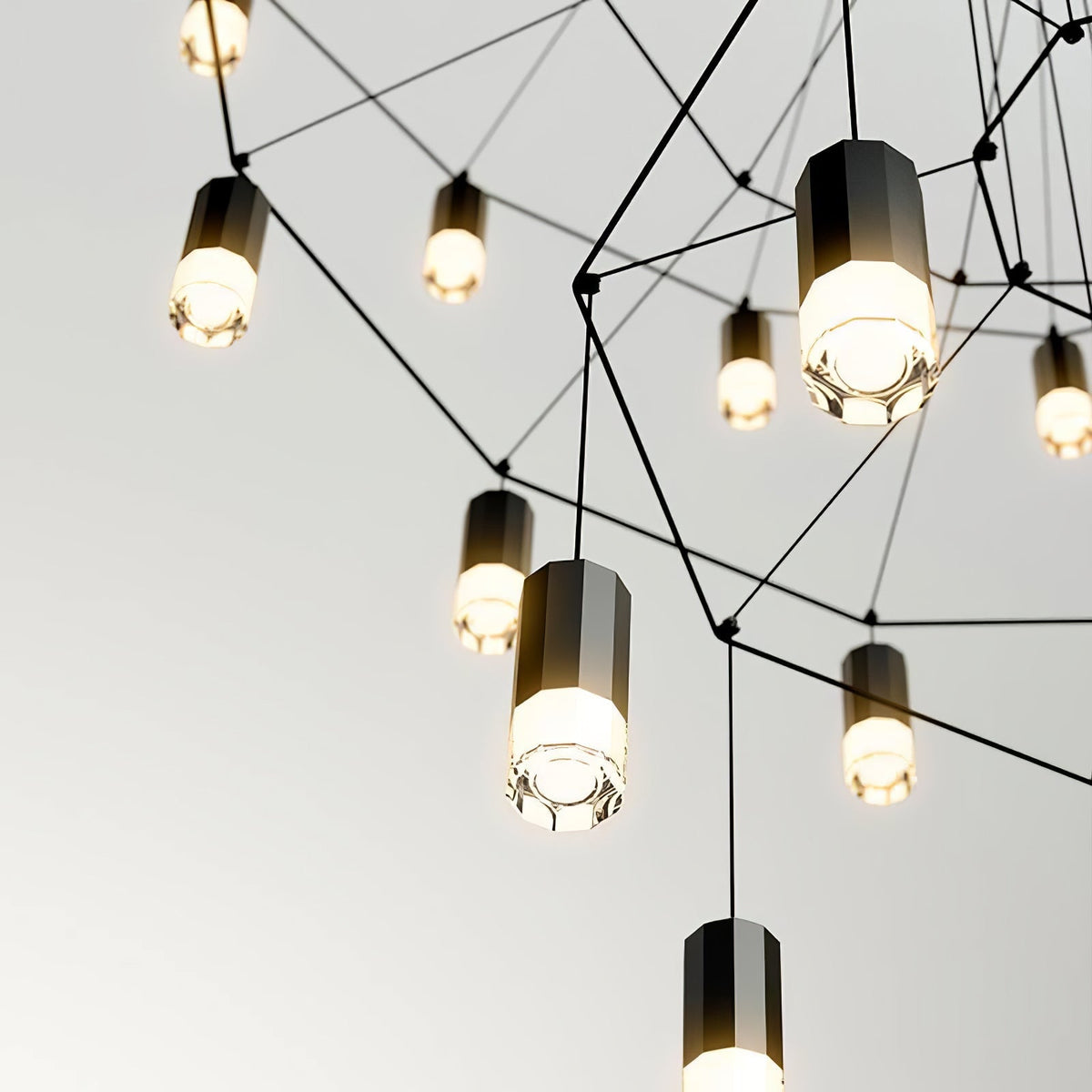 Candeeiro de teto Tevenq com linhas, estrutura de arame preta e LED