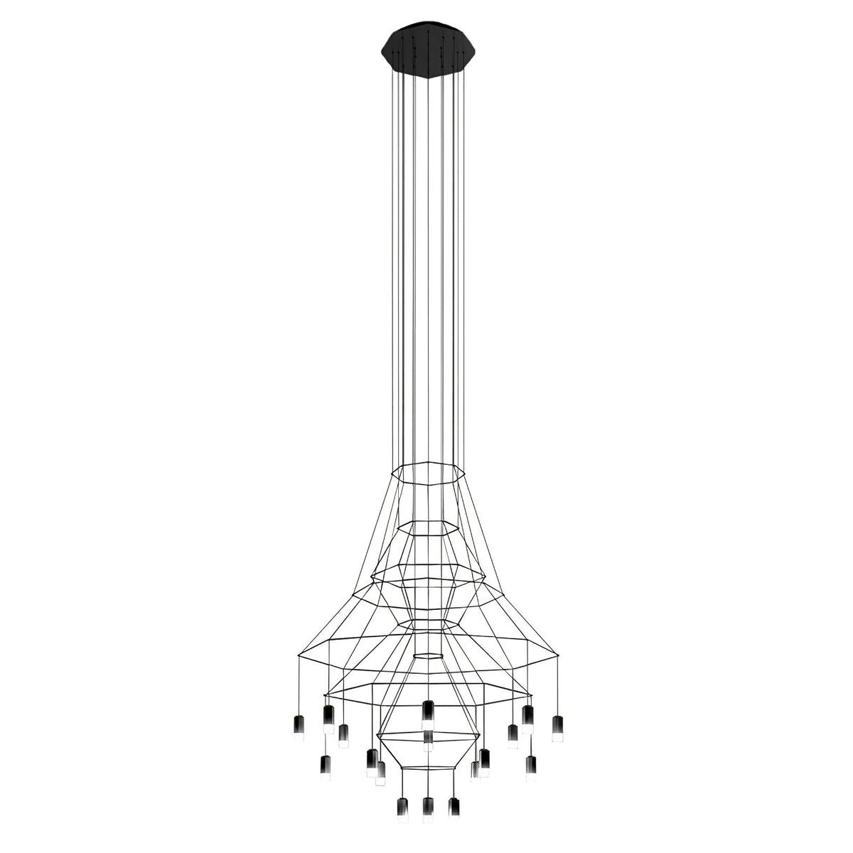 Candeeiro de teto Tevenq com linhas, estrutura de arame preta e LED