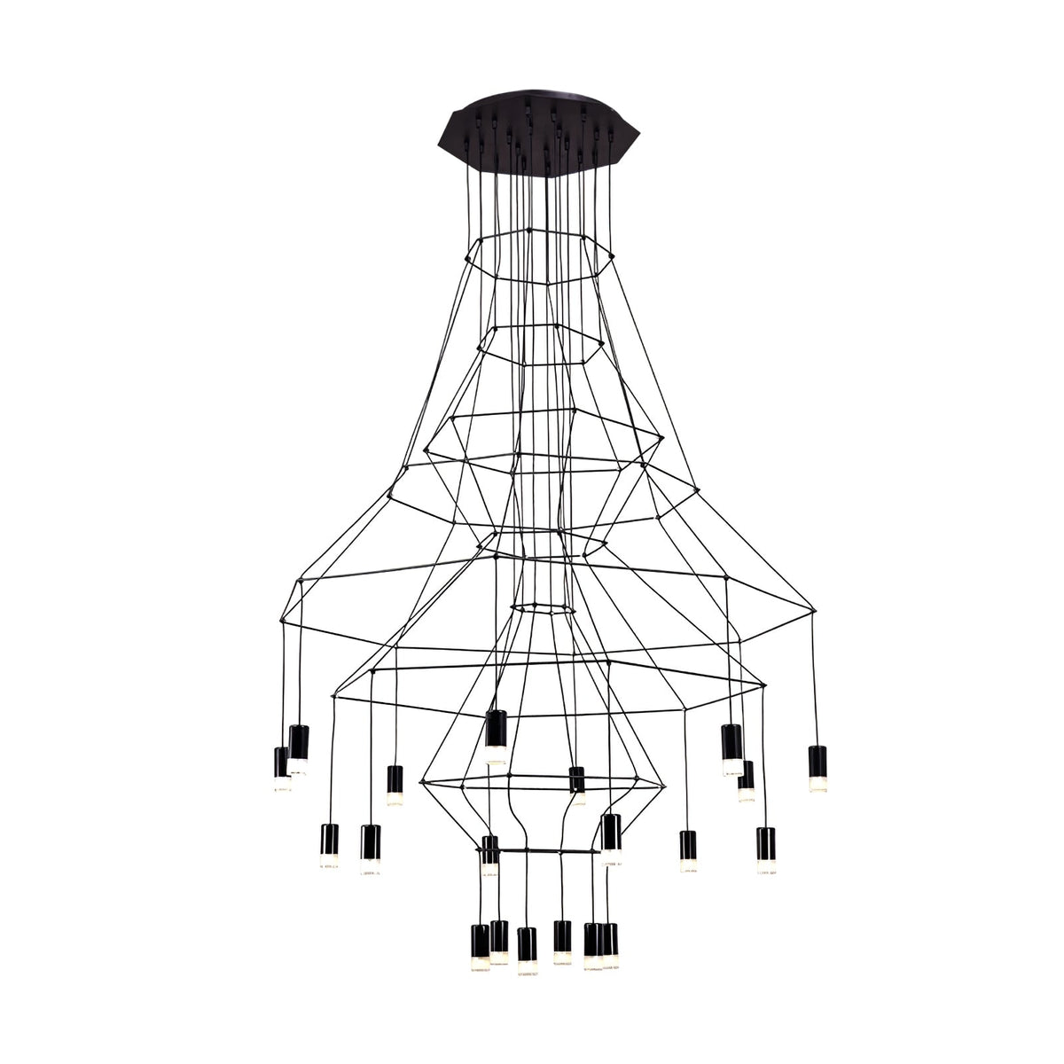 Candeeiro de teto Tevenq com linhas, estrutura de arame preta e LED