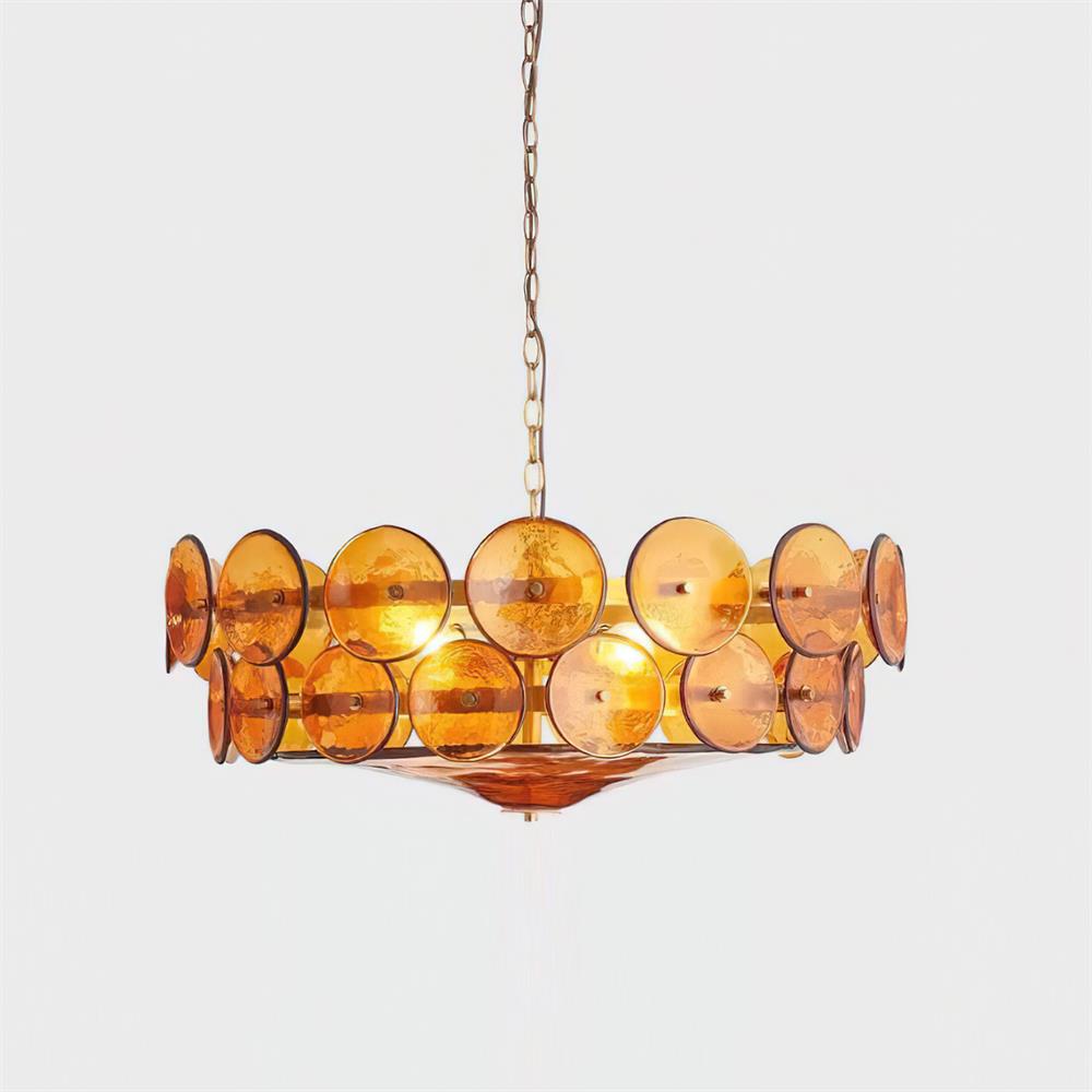 Selvora Chandelier Amber Glass Disc Elegant