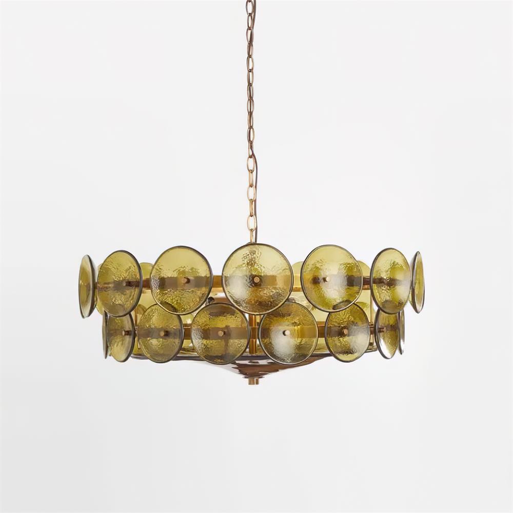 Selvora Chandelier Amber Glass Disc Elegant