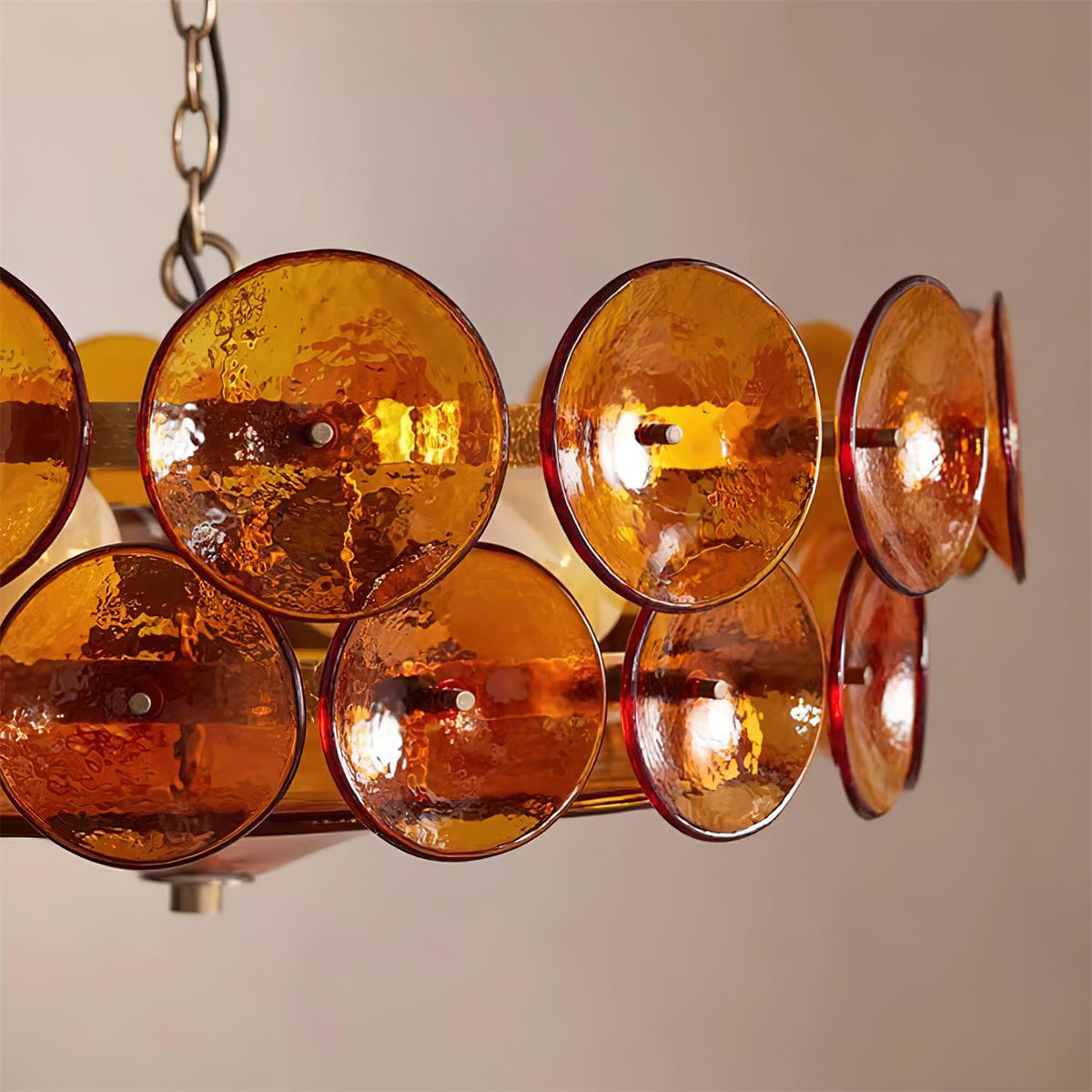 Selvora Chandelier Amber Glass Disc Elegant