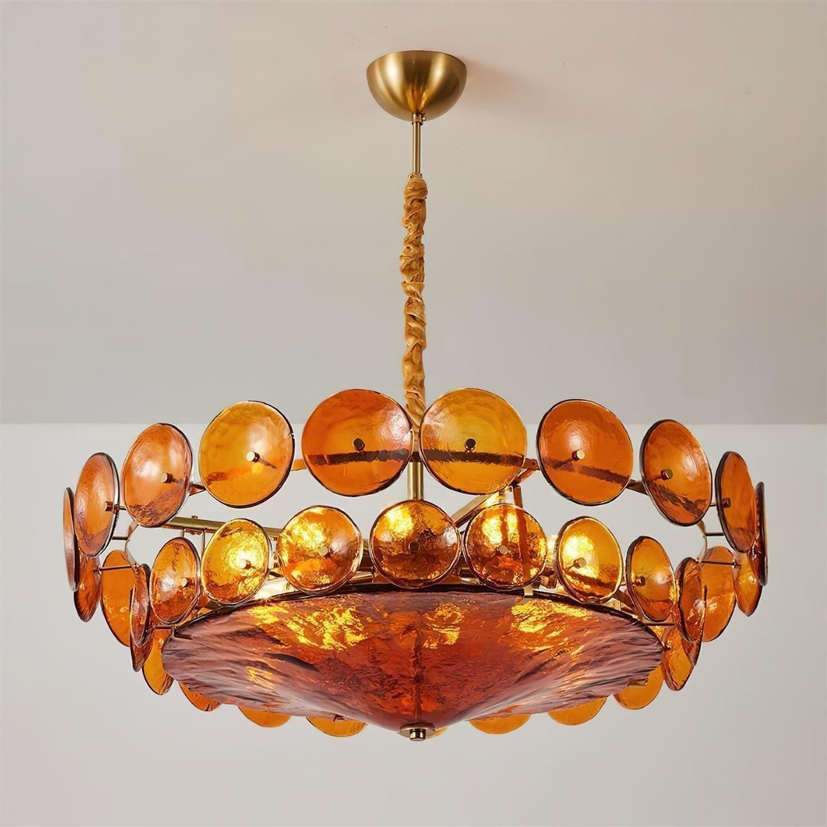 Selvora Chandelier Amber Glass Disc Elegant