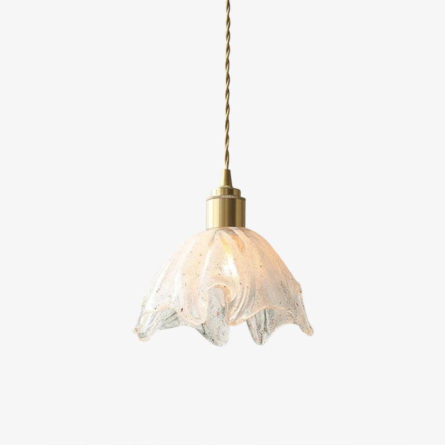 Deveny pendellampe i messing med rillet glaslotus vintage