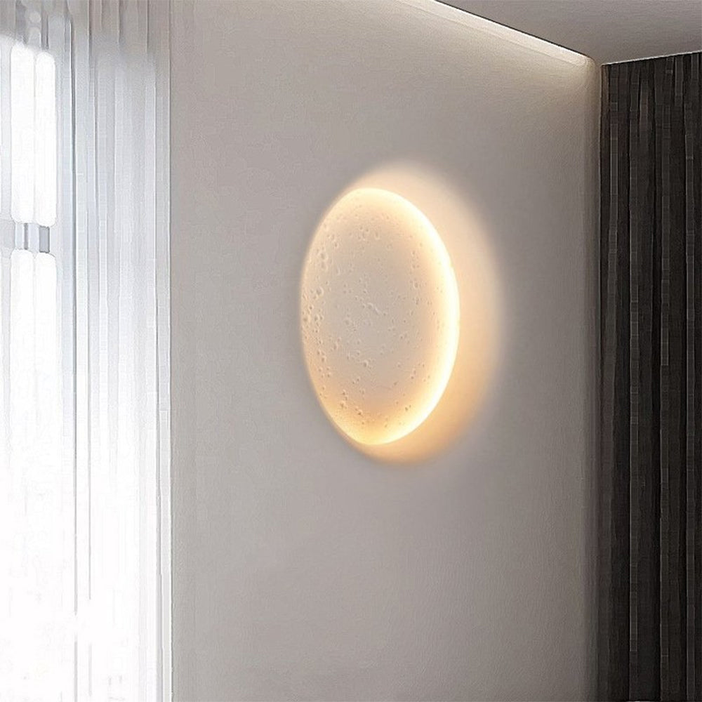 Candeeiro de parede decorativo Aria, em metal/gesso com forma de lua, branco