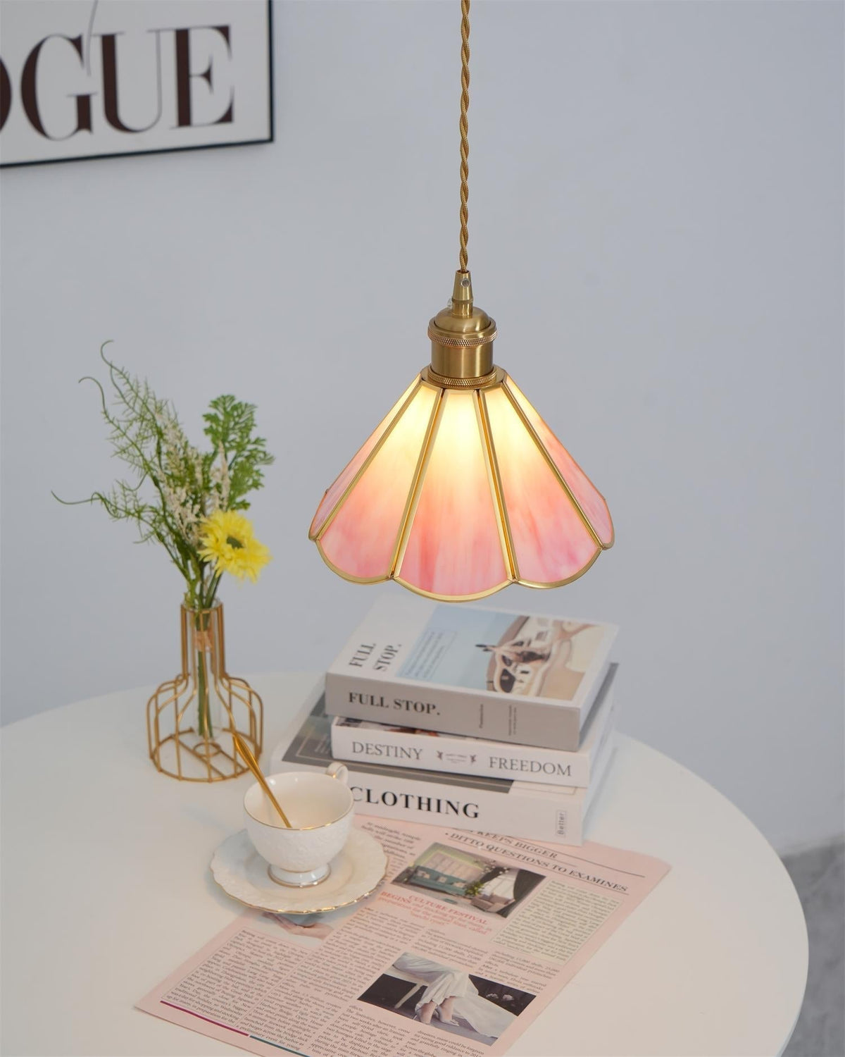 Lione-pendellampe i pinkfarvet glas
