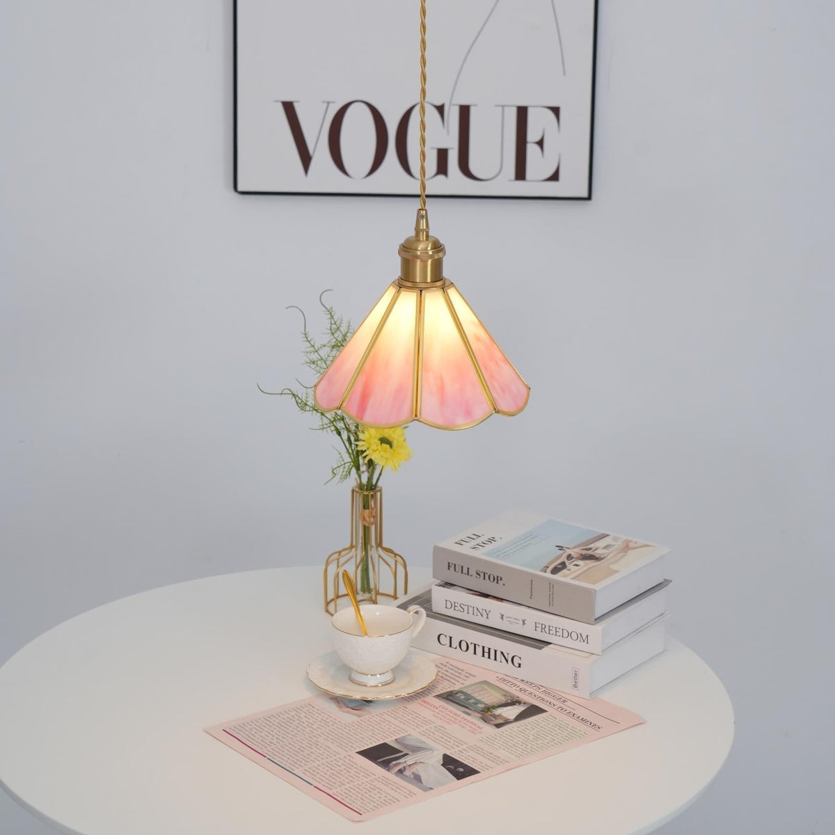 Lione-pendellampe i pinkfarvet glas