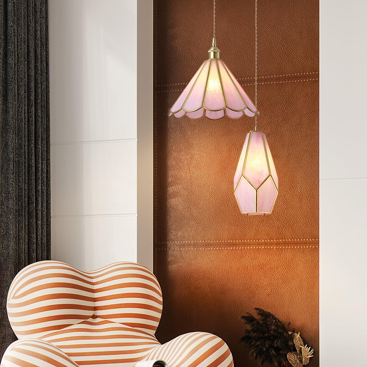 Lione-pendellampe i pinkfarvet glas