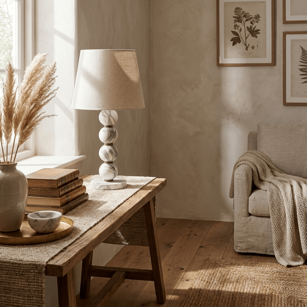 Avrielle kugleformet marmorbordlampe