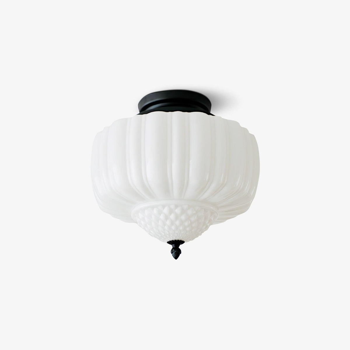 Candeeiro de teto Aveny com cúpula canelada em vidro opalino, vintage