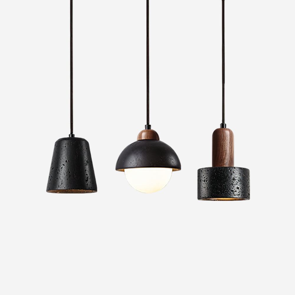 Conjunto de candeeiros suspensos Valoelia Travertino preto