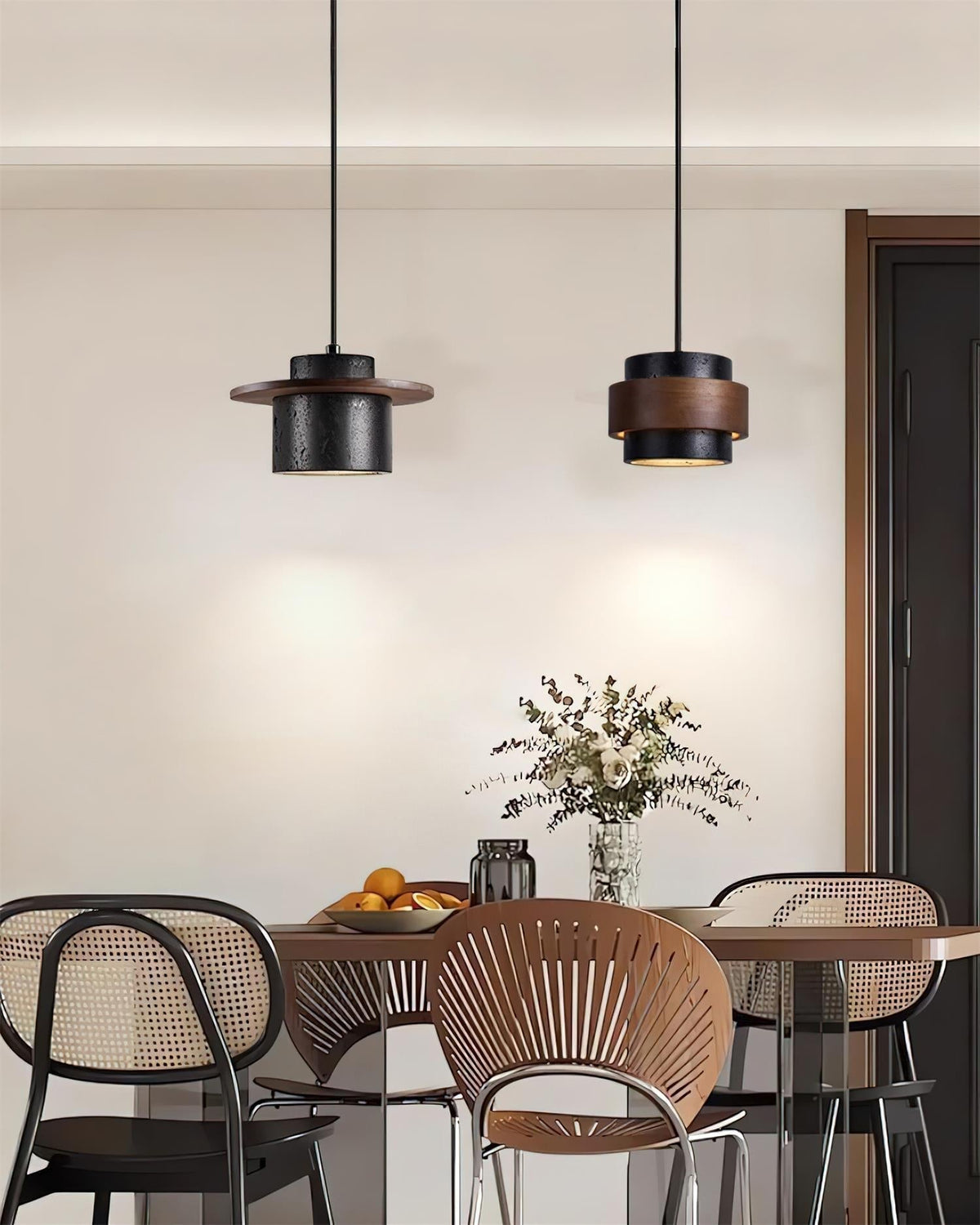 Conjunto de candeeiros suspensos Valoelia Travertino preto