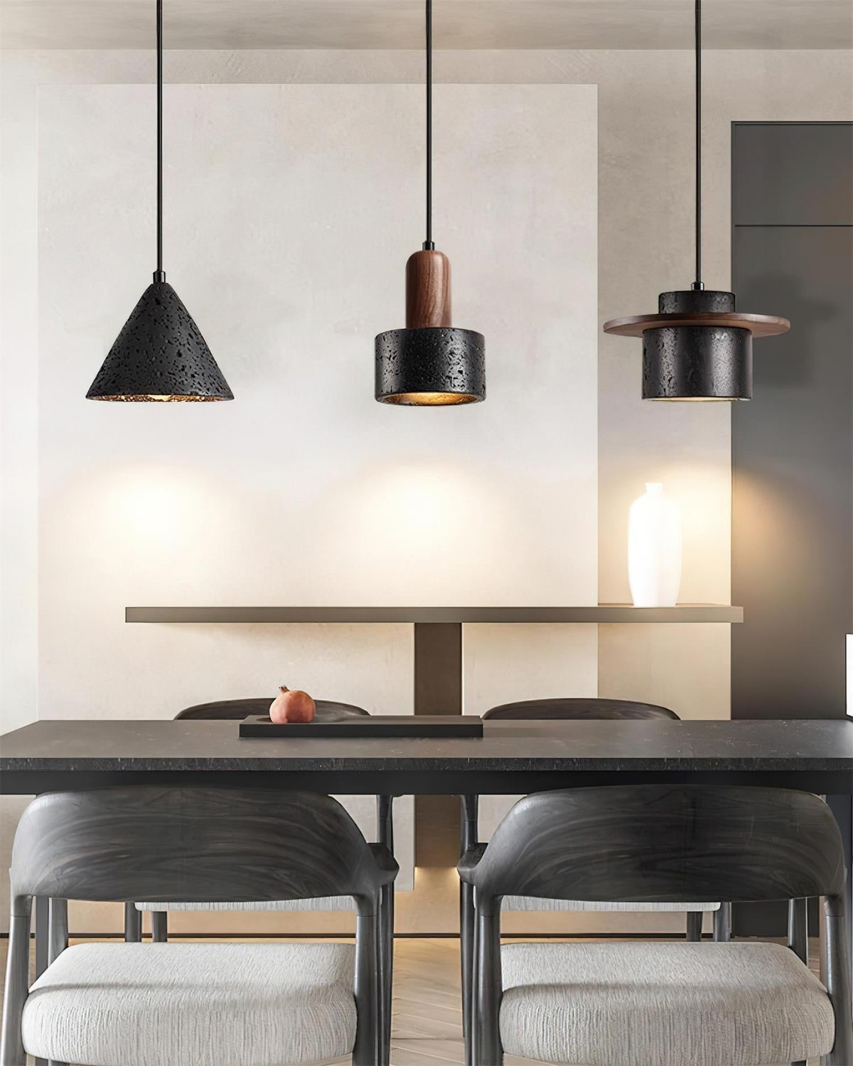 Conjunto de candeeiros suspensos Valoelia Travertino preto