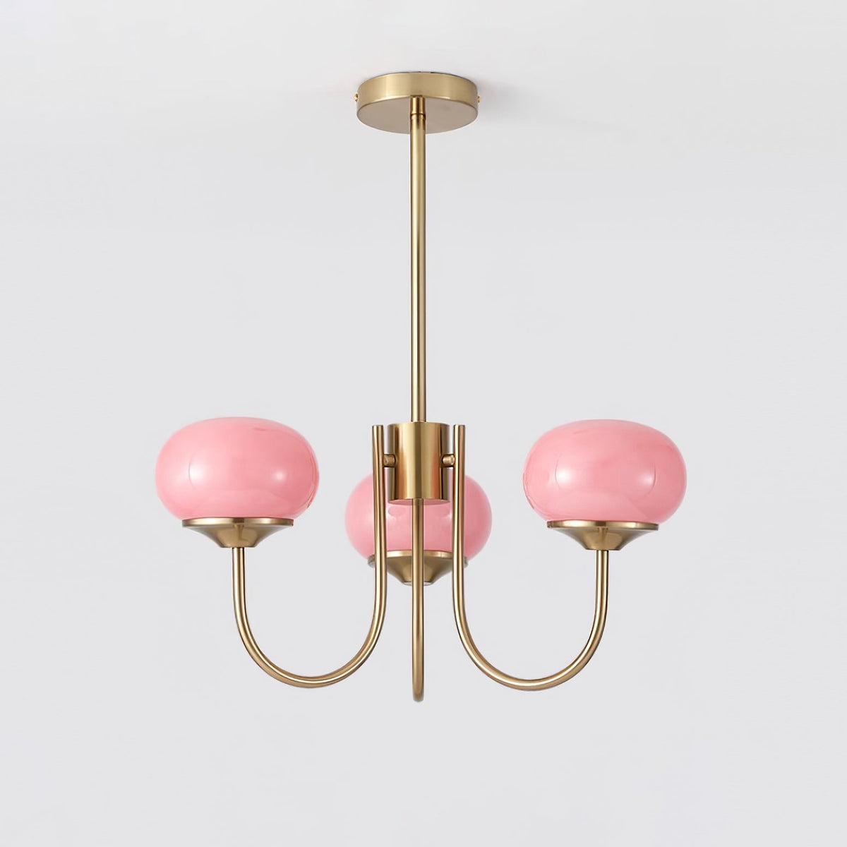 Velenian lysekrone med pink glaskugler og gulddetaljer