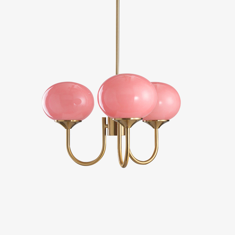 Velenian lysekrone med pink glaskugler og gulddetaljer