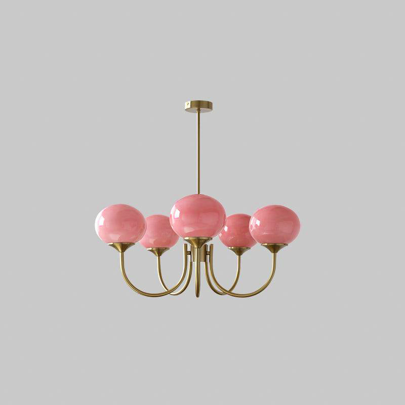 Velenian lysekrone med pink glaskugler og gulddetaljer