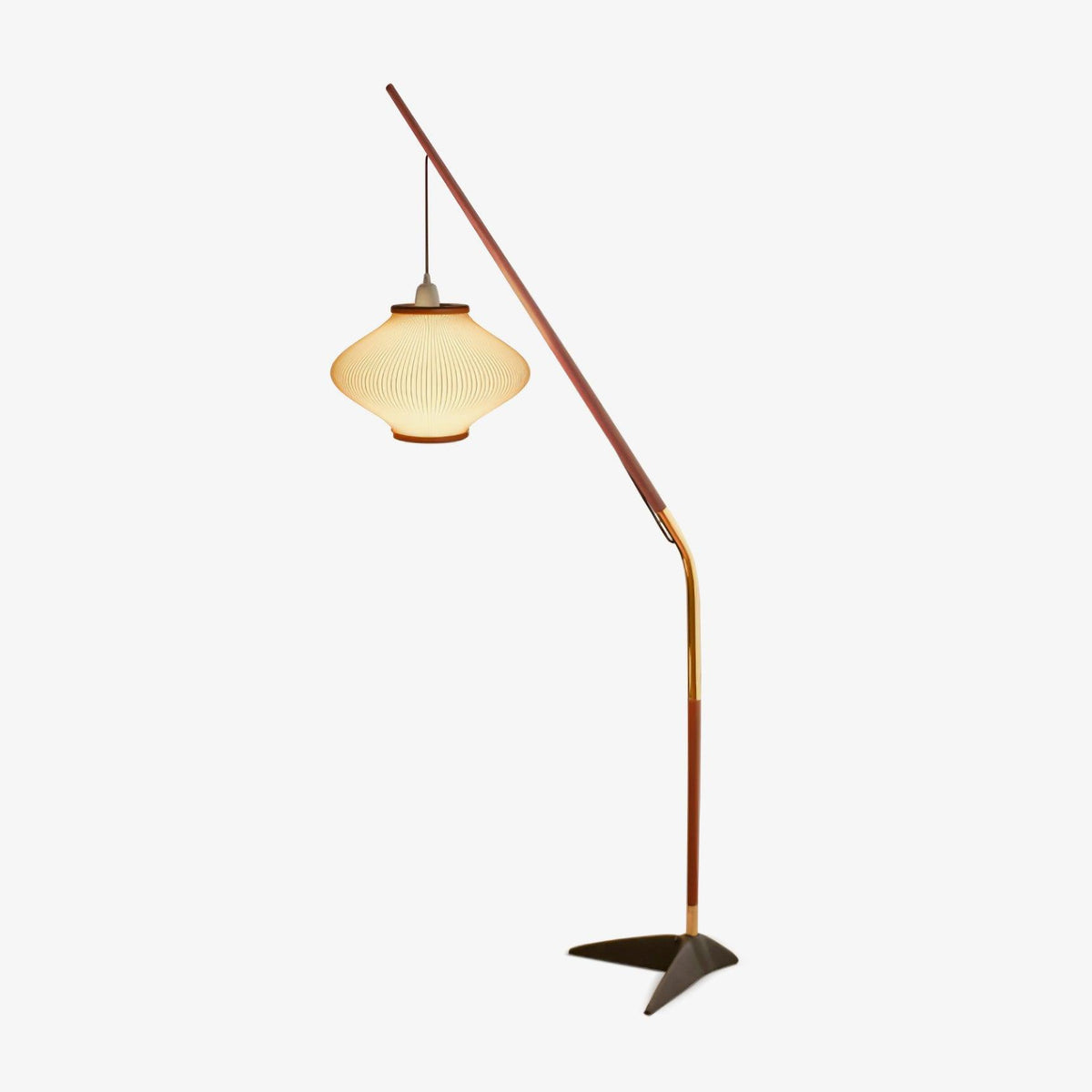 Candeeiro de pé em madeira e vidro de estilo Mid-Century Ervenil