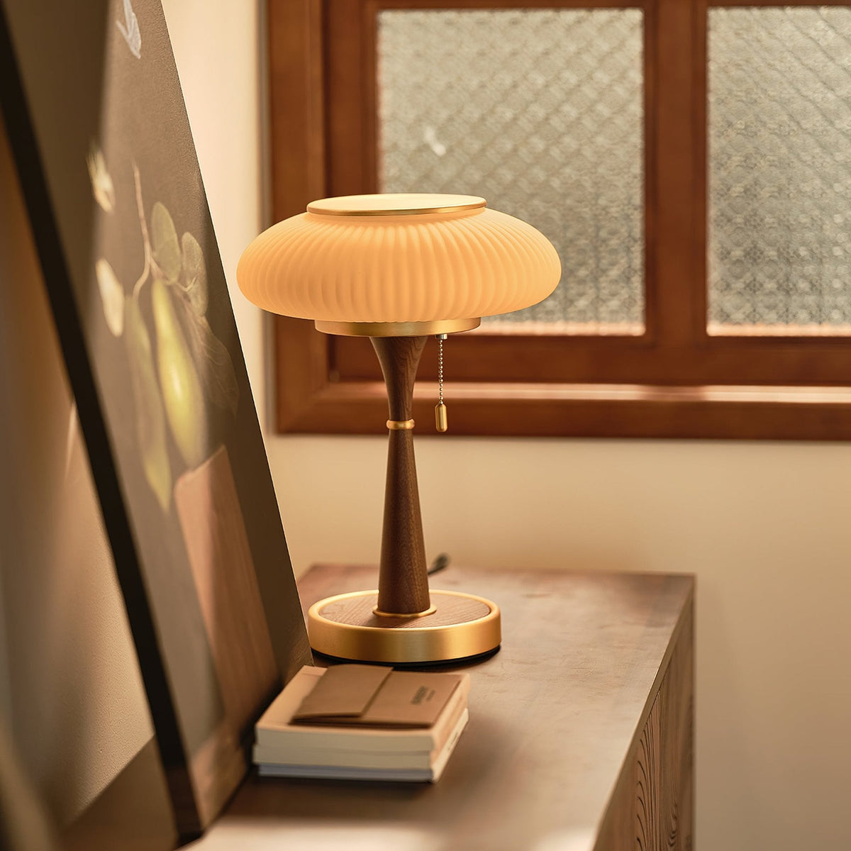 Vevelo vintagebordlampe i træ