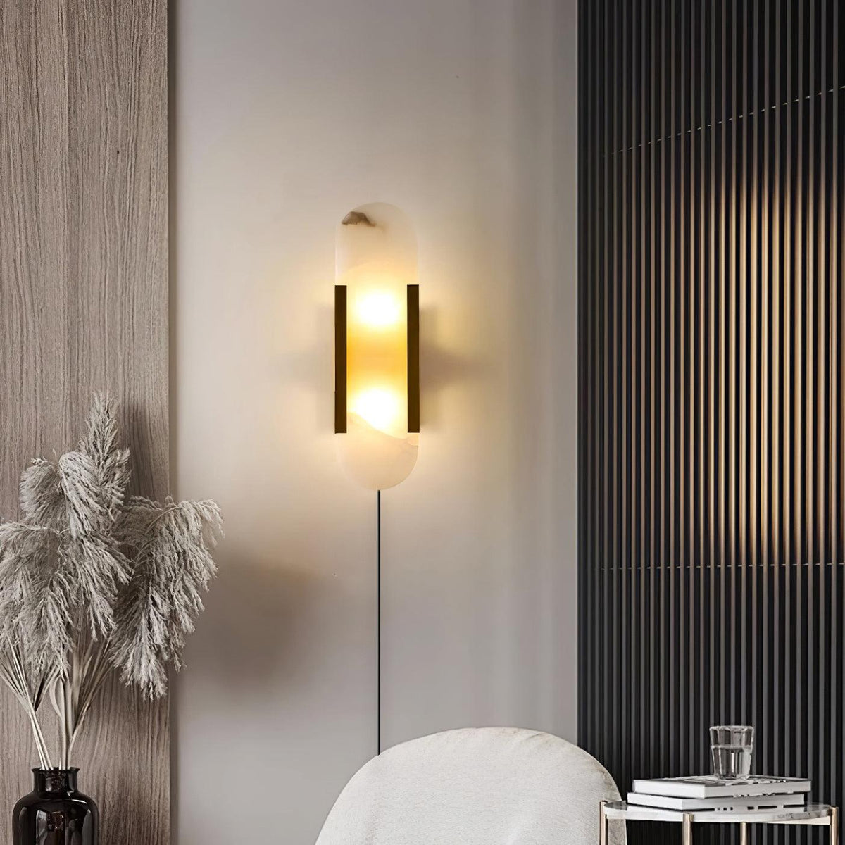 Candeeiro de parede oblongue em alabastro com ficha Bano