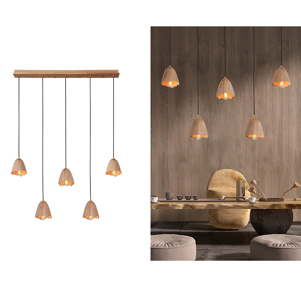 Candeeiro suspenso Sartin moderno minimalista em madeira, Bell