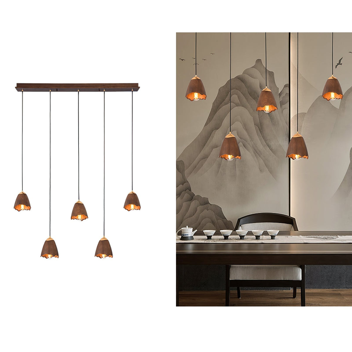 Candeeiro suspenso Sartin moderno minimalista em madeira, Bell