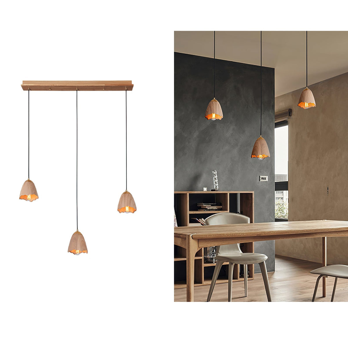 Candeeiro suspenso Sartin moderno minimalista em madeira, Bell