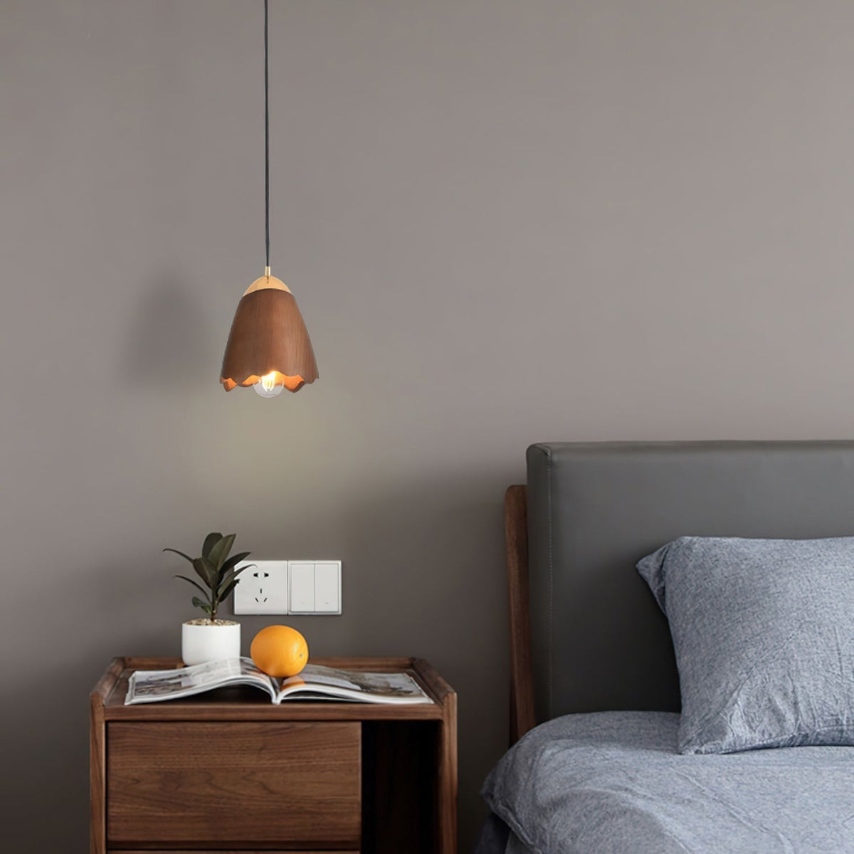 Candeeiro suspenso Sartin moderno minimalista em madeira, Bell