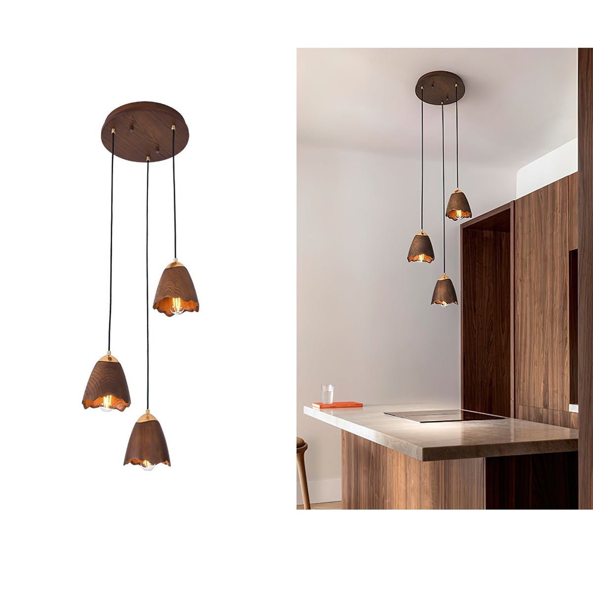 Candeeiro suspenso Sartin moderno minimalista em madeira, Bell
