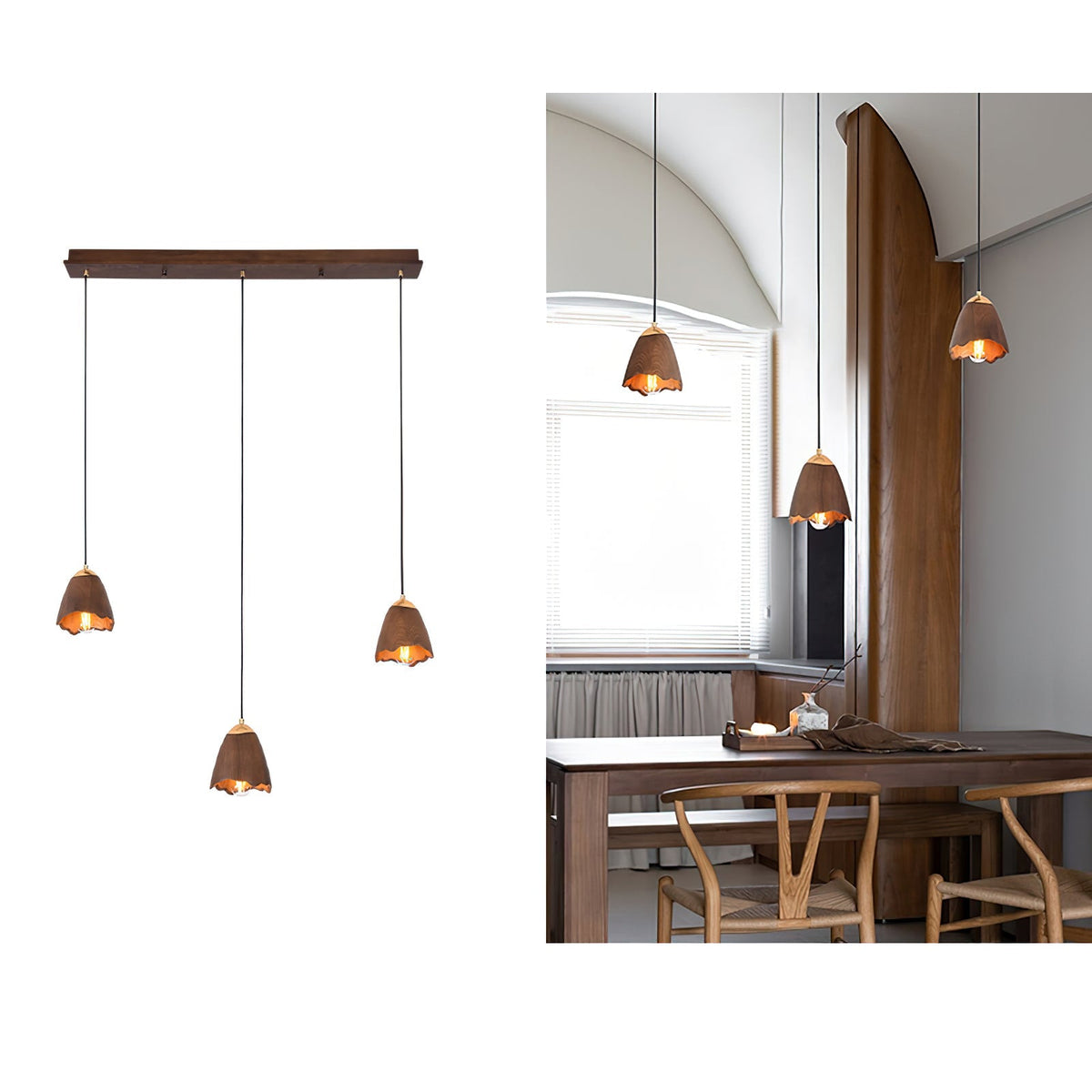Candeeiro suspenso Sartin moderno minimalista em madeira, Bell