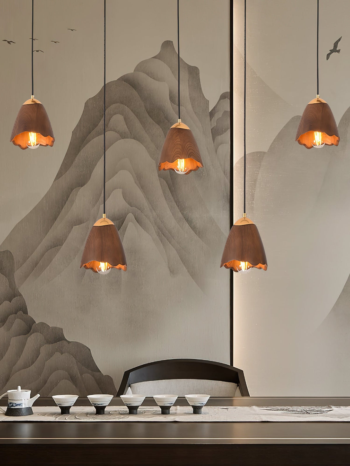 Candeeiro suspenso Sartin moderno minimalista em madeira, Bell