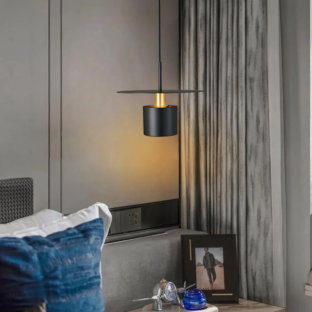 Candeeiro pendente Erixy, cilindro e disco, industrial