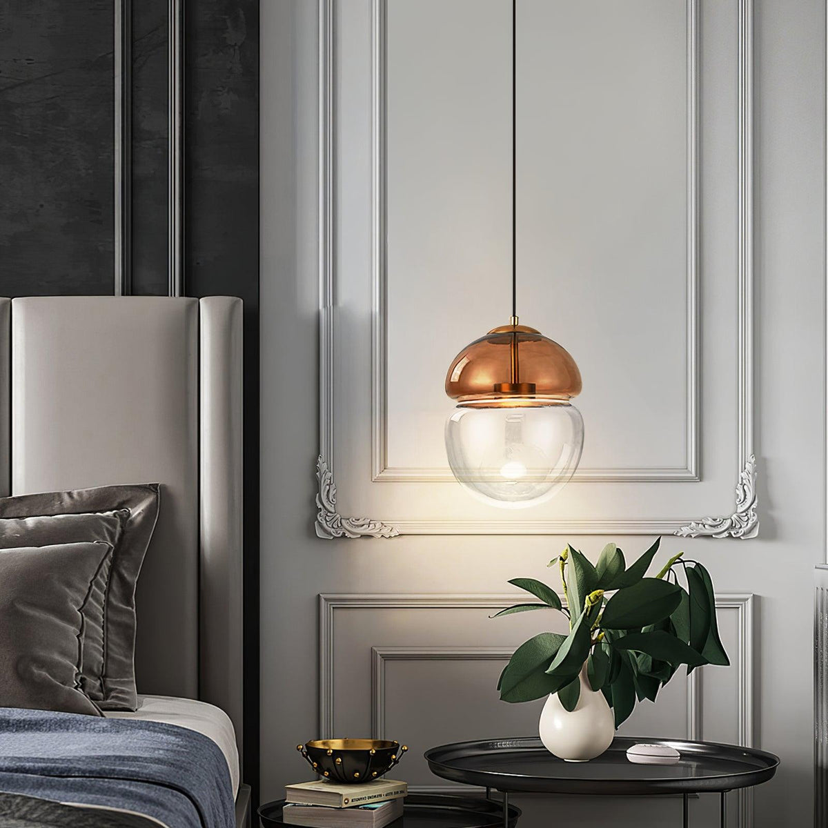 Ældet moderne minimalistisk kuppelformet pendellampe i glas