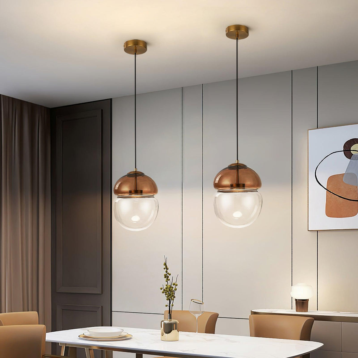 Ældet moderne minimalistisk kuppelformet pendellampe i glas