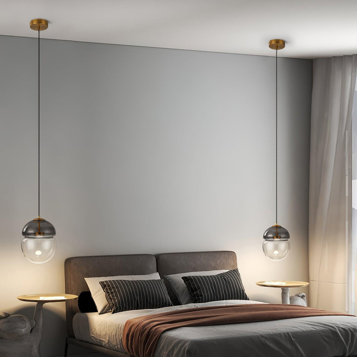 Ældet moderne minimalistisk kuppelformet pendellampe i glas