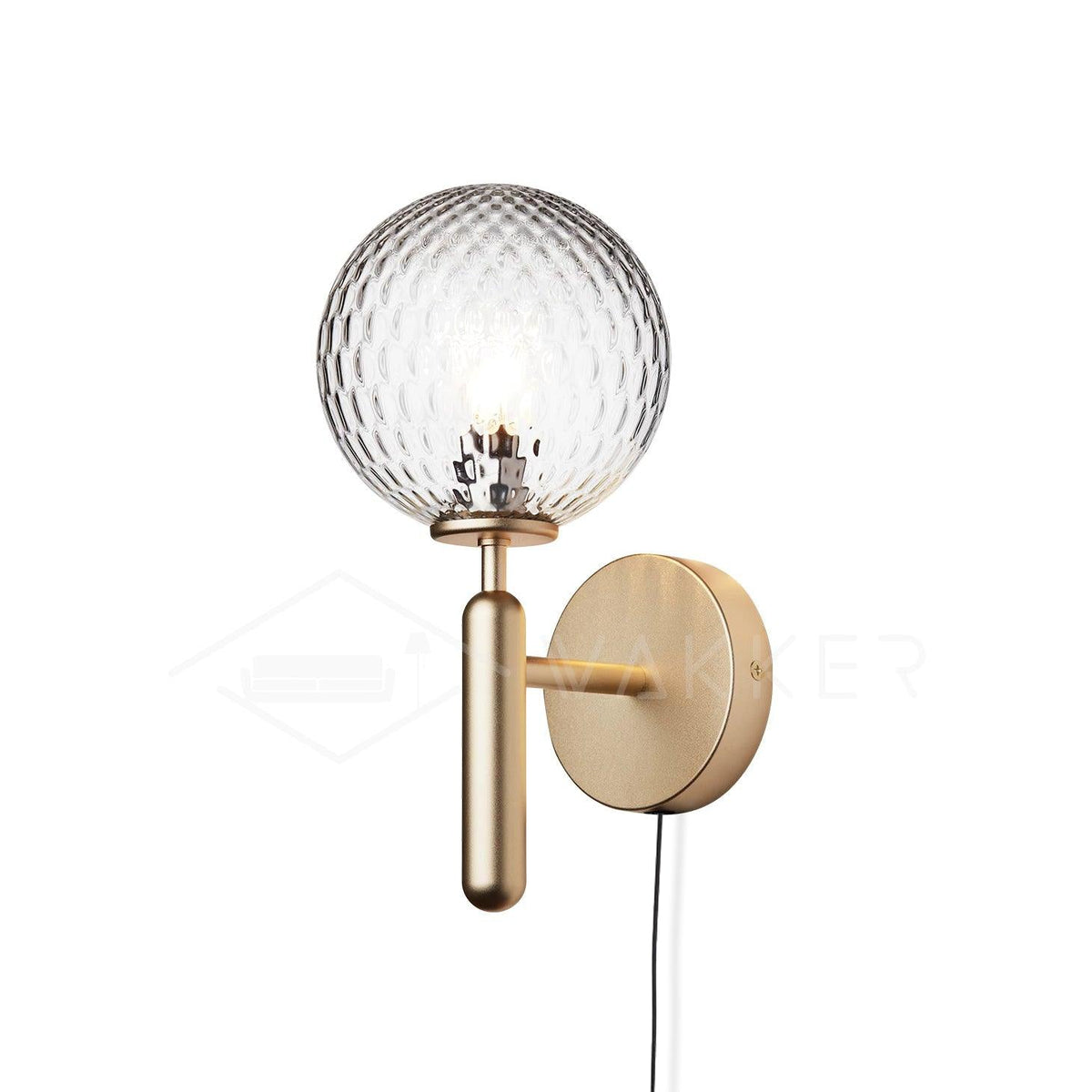 Kynlo vägglampa med stickpropp och glasklot, nordisk