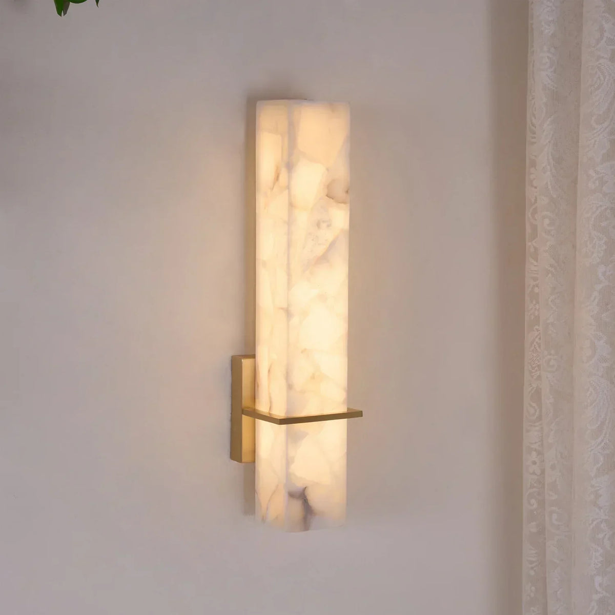 Eiriaya Wall Lamp White Alabaster Brass Modern Cuboid