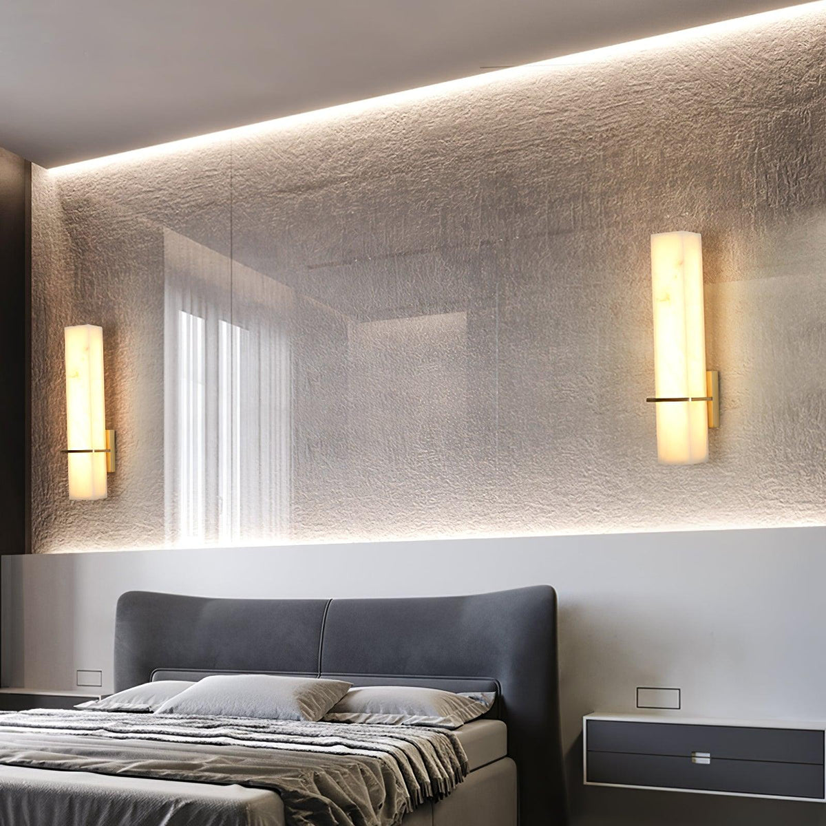 Eiriaya Wall Lamp White Alabaster Brass Modern Cuboid