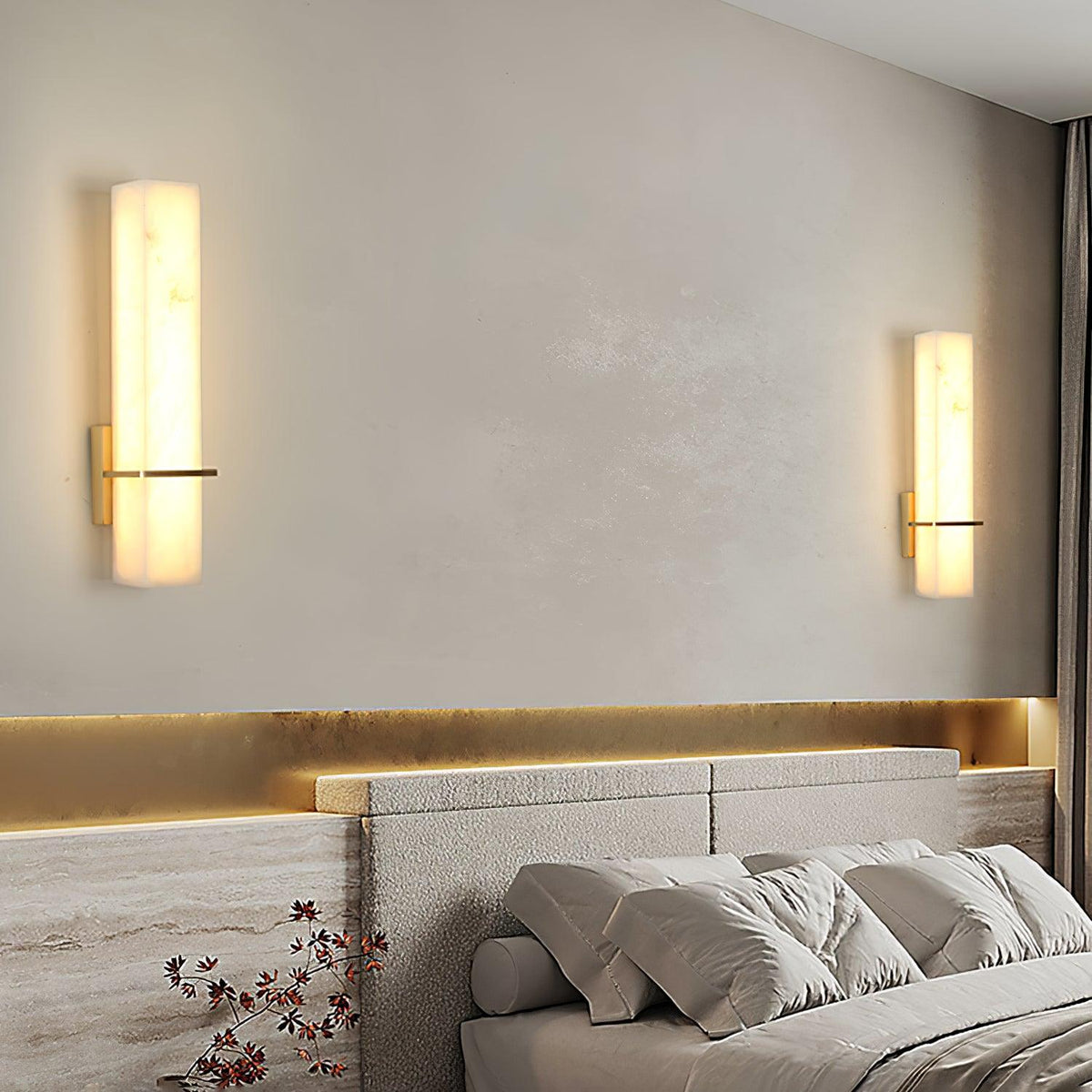 Eiriaya Wall Lamp White Alabaster Brass Modern Cuboid