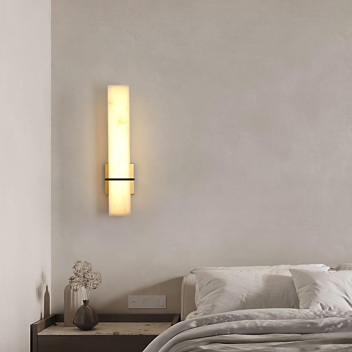 Eiriaya Wall Lamp White Alabaster Brass Modern Cuboid