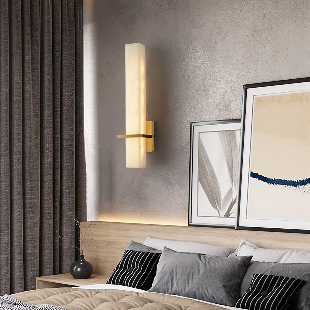 Eiriaya Wall Lamp White Alabaster Brass Modern Cuboid