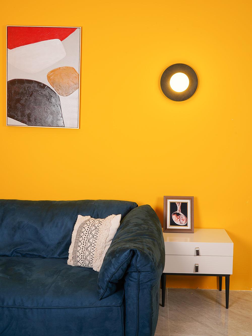 Elem modern minimalistisk rund vägglampa i konstglas och mässing