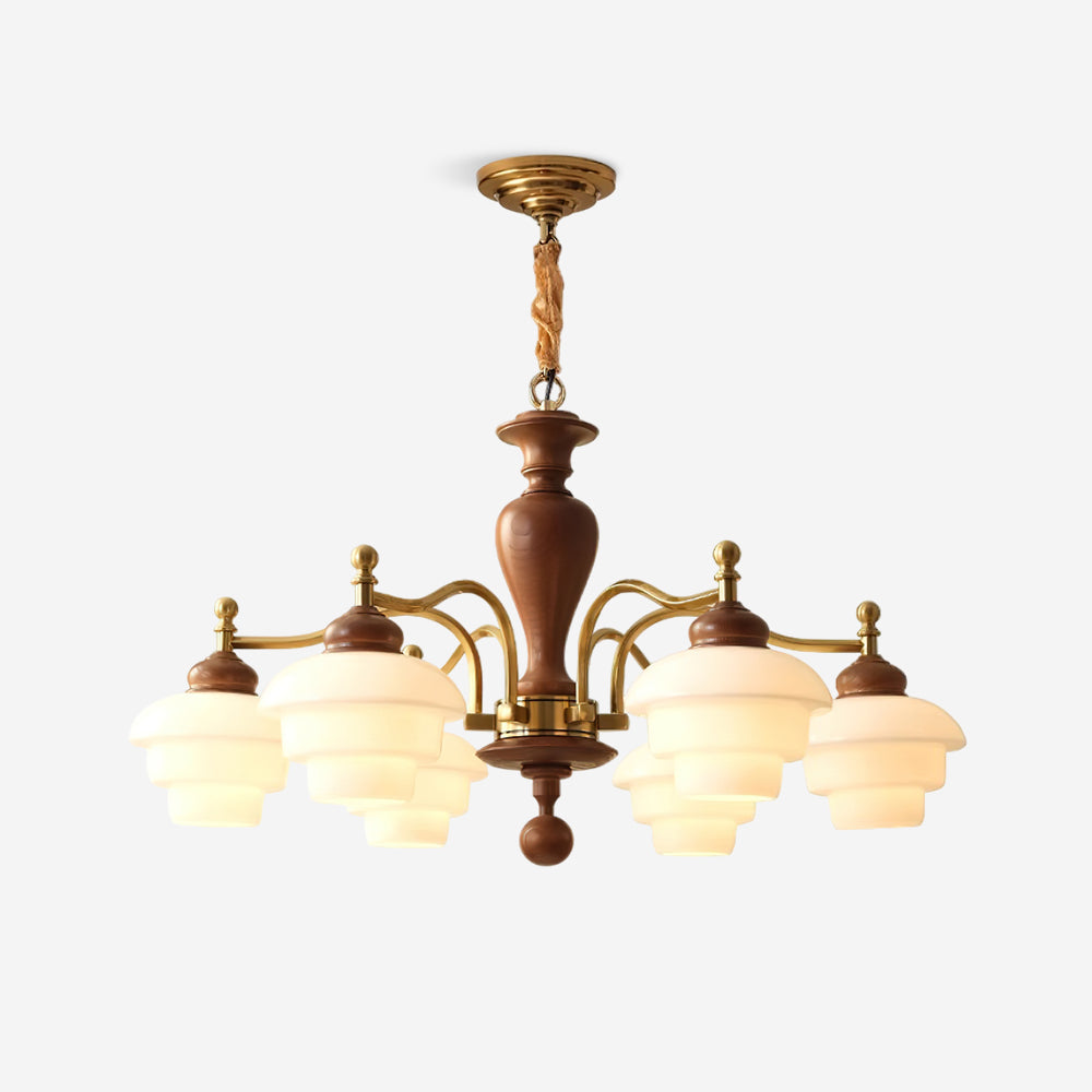 Elviora lysekrone, træ, glas, mid-century