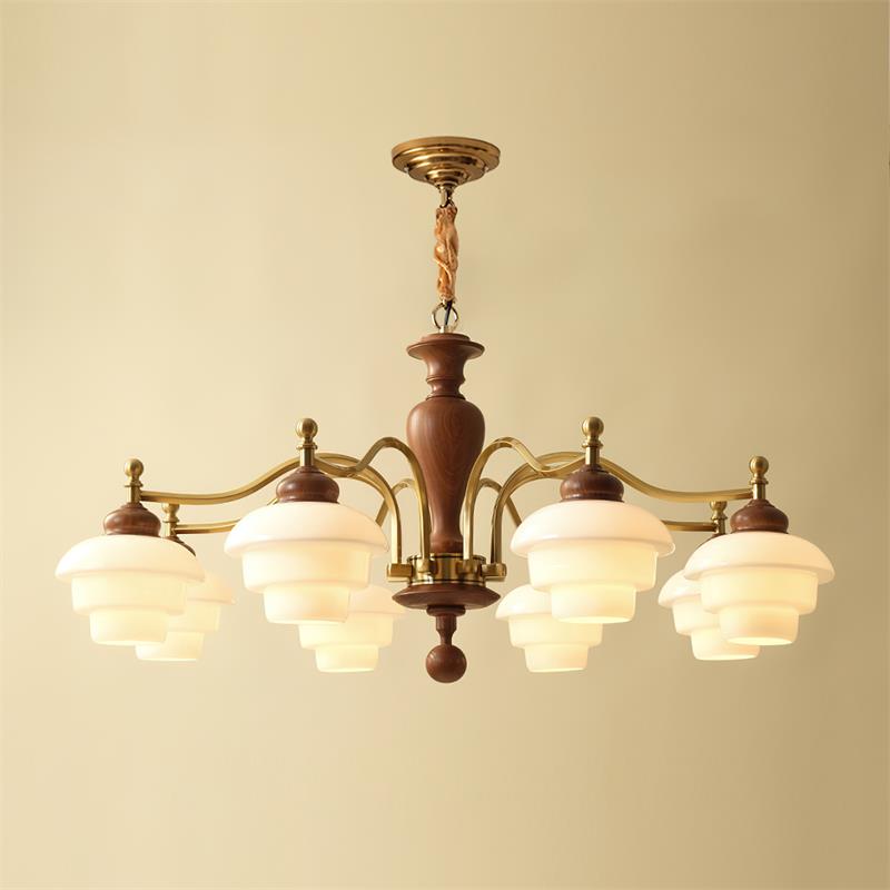 Elviora lysekrone, træ, glas, mid-century