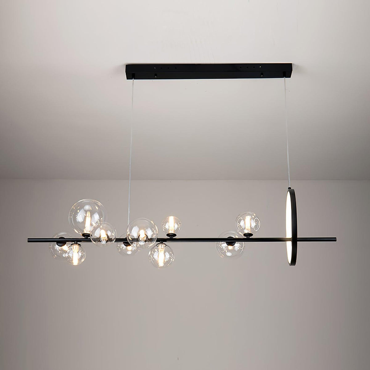 Edvane lysekrone i glas, bobler, nordisk sort LED