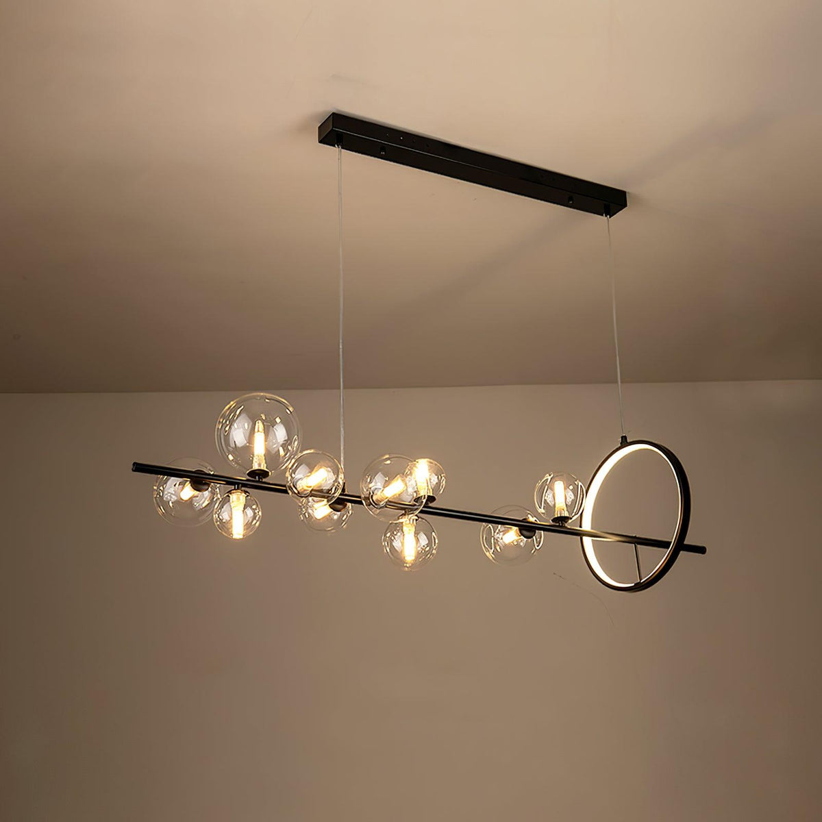 Edvane lysekrone i glas, bobler, nordisk sort LED
